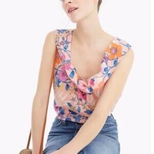 J. Crew 100% Cotton Pink Floral Ruffle Tank Size XS
